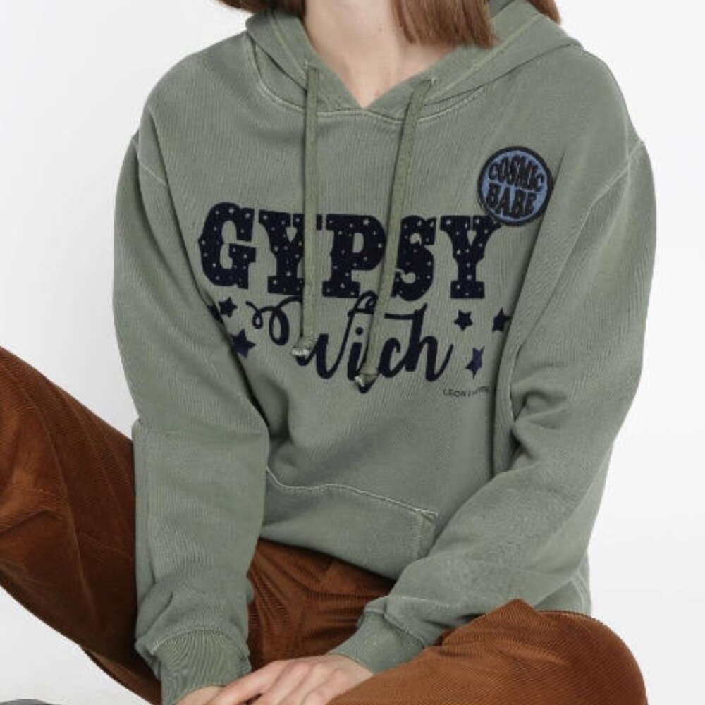 Leon & Harper Velvet Screen-Printed Hoodie Sweatshirt Top Oversized S New 210589